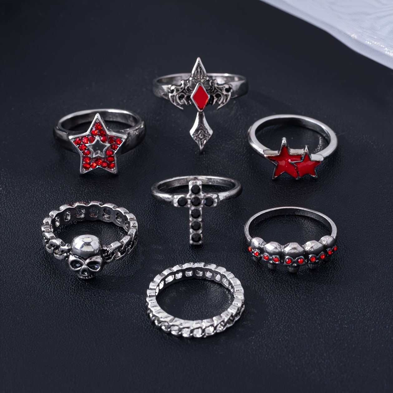 Multi-Set Dark Gothic Synthetic Rhinestone Ring Set